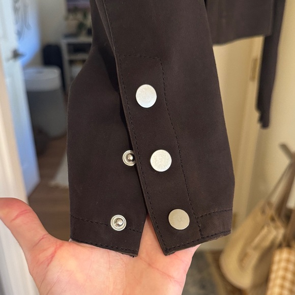 All Saints Dark Brown Studded SuperSoft Nubuck Jacket - Picture 4 of 6